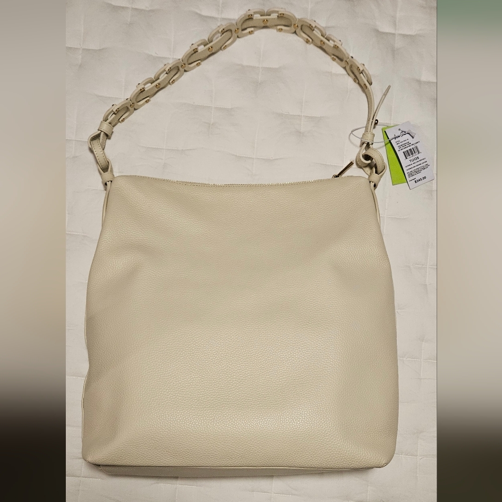 NWT Sam Edelman Bay Large Chainlink Hobo Pebble Leather Bag: Cream/Gold - Picture 9 of 15